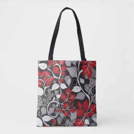 Elegant rood en zwart blad ontwerp tote bag