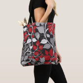 Elegant rood en zwart blad ontwerp tote bag (Dichtbij)