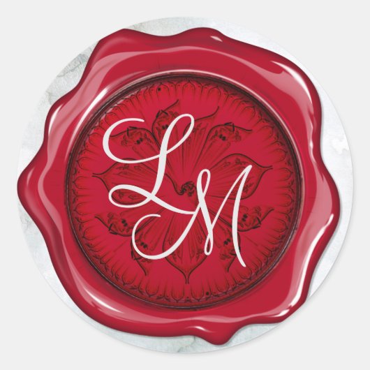 Elegant Rood en Zwart Bloemen Wax Seal Monogram Ronde Sticker (Voorkant)
