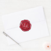 Elegant Rood en Zwart Bloemen Wax Seal Monogram Ronde Sticker (Envelop)