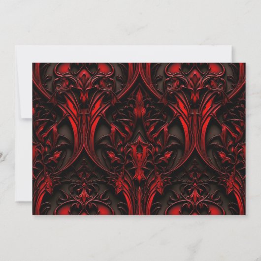 Elegant rood en zwart gotisch damast bruiloft save the date (Achterkant)