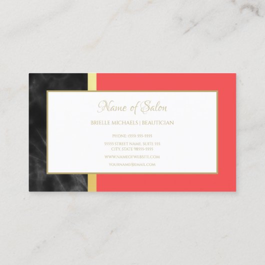 Elegant Rood en Zwart Marmer Goud Script Boutique Visitekaartje (Achterkant)