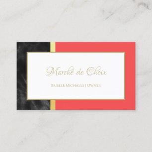 Elegant Rood en Zwart Marmer Goud Script Boutique Visitekaartje