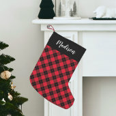 Elegant Rood en Zwart Plaid Gepersonaliseerd Kleine Kerstsok