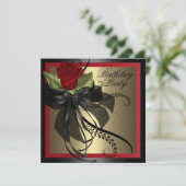 Elegant rood en zwart Roos verjaardagsuitnodiging Kaart (Staand voorkant)