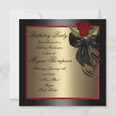Elegant rood en zwart Roos verjaardagsuitnodiging Kaart (Achterkant)