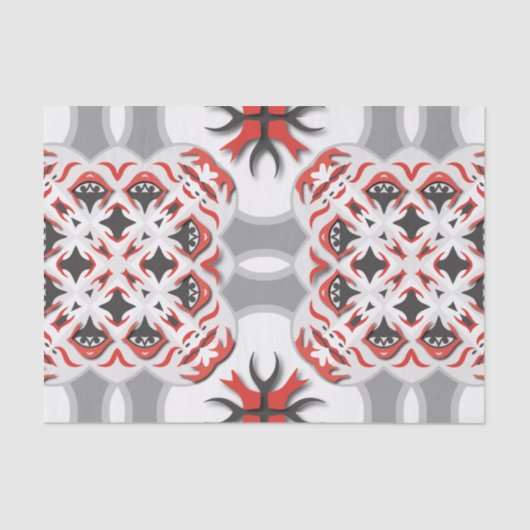 Elegant rood en zwart symmetrisch patroon tissuepapier (Voorkant)