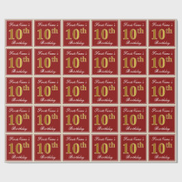 Elegant, rood, Faux Gold 10e verjaardag; Naam op m Cadeaupapier