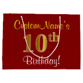 Elegant, rood, Faux Gold 10e verjaardag; Naam op m Large Cadeautasje (Achterkant)