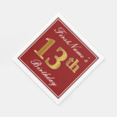 Elegant rood, Faux Gold 13e verjaardag + aangepast Servetten (Hoek)