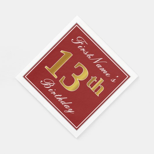 Elegant rood, Faux Gold 13e verjaardag + aangepast Servetten (Hoek)