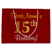 Elegant, rood, Faux Gold 15th Birthday; Naam op ma Large Cadeautasje (Achterkant)
