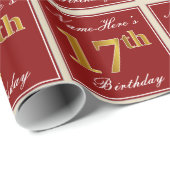 Elegant, rood, Faux Gold 17e verjaardag; Naam op m Cadeaupapier (Rol Hoek)