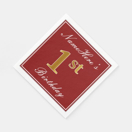 Elegant rood, Faux Gold 1e verjaardag + aangepaste Servet (Hoek)