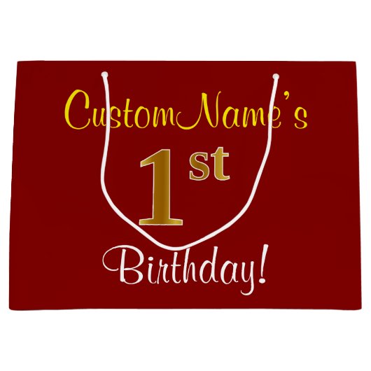 Elegant, rood, Faux Gold 1st geboortedag + aangepa Large Cadeautasje (Voorkant)