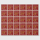 Elegant, rood, Faux Gold 21st verjaardag; Naam op  Cadeaupapier (Vlak)