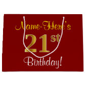 Elegant, rood, Faux Gold 21st verjaardag; Naam op Groot Cadeauzakje (Voorkant)