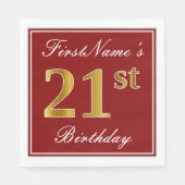 Elegant rood, Faux Gold 21ste verjaardag + aangepa Servet (Voorkant)