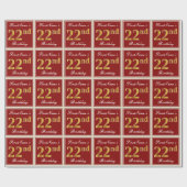 Elegant, rood, Faux Gold 22e verjaardag; Naam op m Cadeaupapier (Vlak)