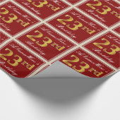 Elegant, rood, Faux Gold 23 e verjaardag; Naam op Cadeaupapier (Hoek)