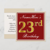 Elegant, rood, Faux Gold 23 e verjaardag; Naam op Kaart (Voorkant / Achterkant)