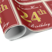 Elegant, rood, Faux Gold 24th Birthday; Naam op ma Cadeaupapier (Rol Hoek)