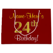 Elegant, rood, Faux Gold 24th Birthday; Naam op ma Groot Cadeauzakje (Voorkant)