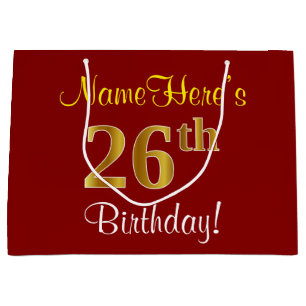 Elegant, rood, Faux Gold 26th Birthday; Naam op ma Groot Cadeauzakje