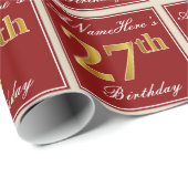 Elegant, rood, Faux Gold 27th Birthday; Naam op ma Cadeaupapier (Rol Hoek)