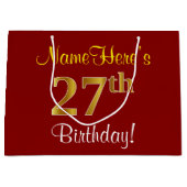 Elegant, rood, Faux Gold 27th Birthday; Naam op ma Groot Cadeauzakje (Voorkant)