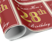 Elegant, rood, Faux Gold 28th Birthday; Naam op ma Cadeaupapier (Rol Hoek)