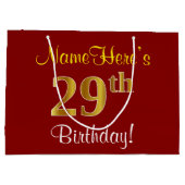 Elegant, rood, Faux Gold 29th Birthday; Naam op ma Groot Cadeauzakje (Achterkant)