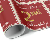 Elegant, rood, Faux Gold 2e verjaardag + aangepast Cadeaupapier (Rol Hoek)
