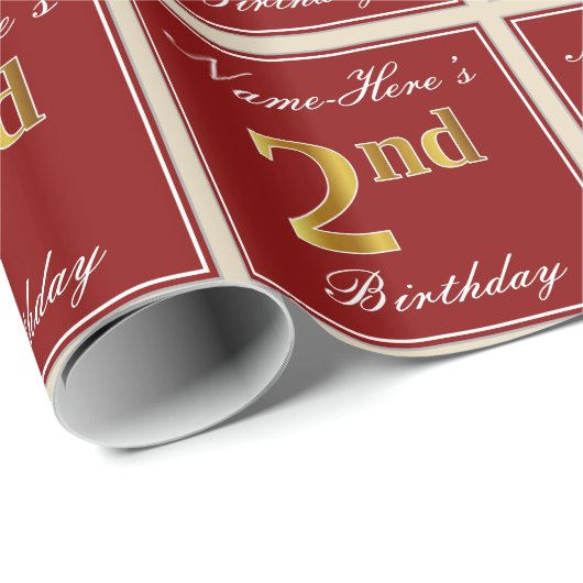 Elegant, rood, Faux Gold 2e verjaardag + aangepast Cadeaupapier (Rol Hoek)