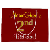 Elegant, rood, Faux Gold 2e verjaardag + aangepast Groot Cadeauzakje (Achterkant)