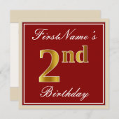 Elegant, rood, Faux Gold 2e verjaardag + aangepast Kaart (Voorkant / Achterkant)