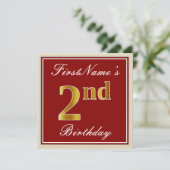 Elegant, rood, Faux Gold 2e verjaardag + aangepast Kaart (Staand voorkant)