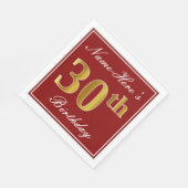 Elegant rood, Faux Gold 30ste verjaardag + aangepa Servetten (Hoek)
