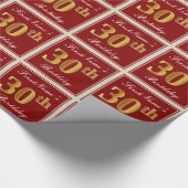 Elegant, rood, Faux Gold 30th Birthday; Naam op ma Cadeaupapier (Hoek)