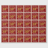 Elegant, rood, Faux Gold 30th Birthday; Naam op ma Cadeaupapier (Vlak)