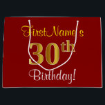 Elegant, rood, Faux Gold 30th Birthday; Naam op ma Groot Cadeauzakje<br><div class="desc">Dit eenvoudige, elegante verjaardagsgeschenktasontwerp heeft een gepersonaliseerde boodschap zoals "FirstName’s 30th Birthday!" (met de "30th" met een faux/imitation gold-like kleurlook) op een rood gekleurde achtergrond. De naam is geschreven in geelgekleurde tekst en kan worden aangepast. Een gepersonaliseerde verjaardagscadeauzak als deze kan misschien worden gebruikt bij het geven van een cadeau...</div>