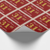 Elegant, rood, Faux Gold 31st verjaardag; Naam op  Cadeaupapier (Hoek)