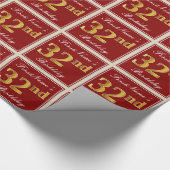 Elegant, rood, Faux Gold 32e verjaardag; Naam op m Cadeaupapier (Hoek)