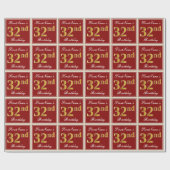 Elegant, rood, Faux Gold 32e verjaardag; Naam op m Cadeaupapier (Vlak)