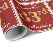 Elegant, rood, Faux Gold 33rd Birthday; Naam op ma Cadeaupapier (Rol Hoek)