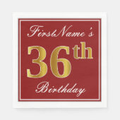 Elegant rood, Faux Gold 36e verjaardag + aangepast Servet (Voorkant)