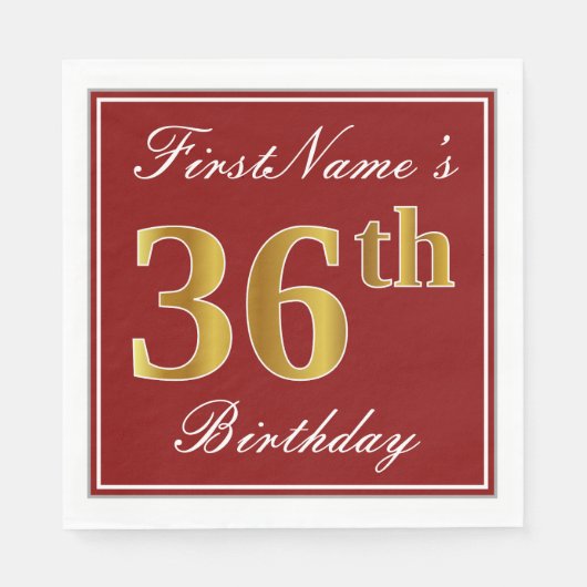 Elegant rood, Faux Gold 36e verjaardag + aangepast Servet (Voorkant)