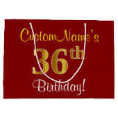 Elegant, rood, Faux Gold 36th Birthday; Naam op ma Groot Cadeauzakje (Achterkant)