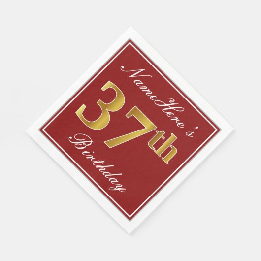 Elegant rood, Faux Gold 37e verjaardag + aangepast Servet (Hoek)