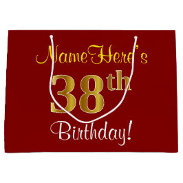 Elegant, rood, Faux Gold 38th Birthday; Naam op ma Groot Cadeauzakje